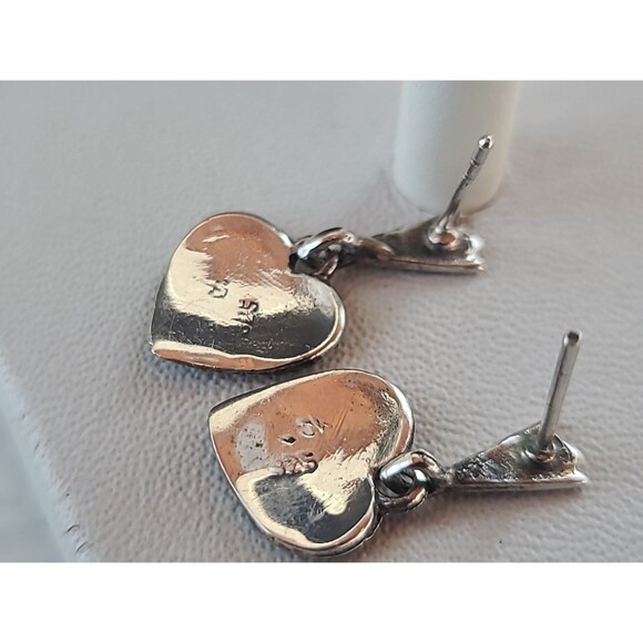 925 Sterling Silver Marcasite Dangling Heart Shaped Pierced Earrings Vintage - Picture 7 of 10